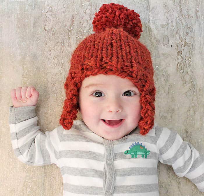 Free Beginner Baby Ear Flap Hat Knitting Pattern by Gina Michele