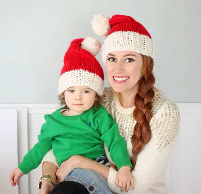 Free Santa Hat Knitting Pattern by blogger Gina Michele
