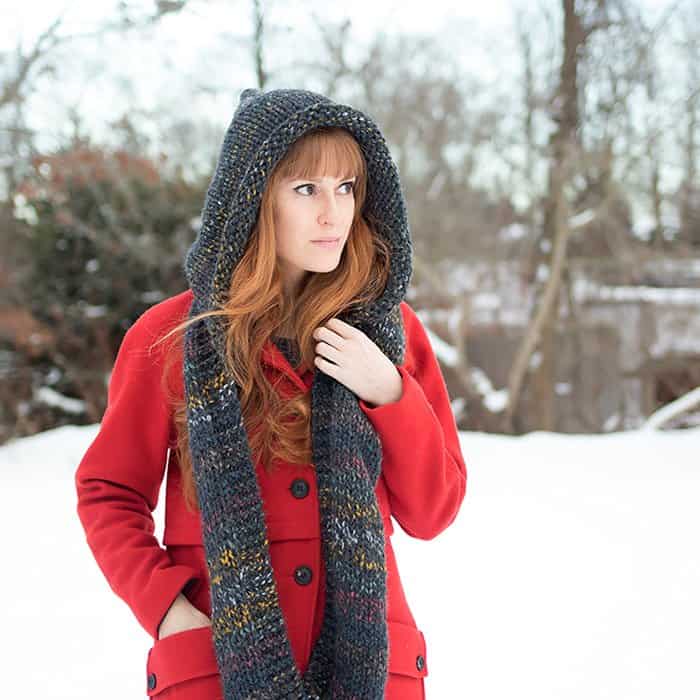 EASY Hooded Scarf Free Knitting Pattern by Gina Michele