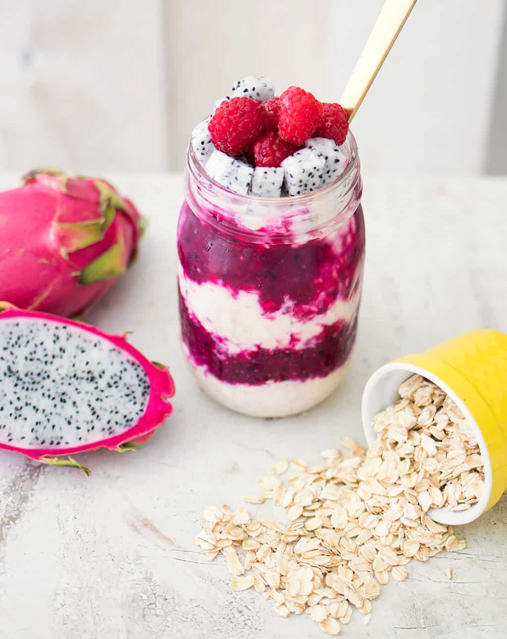 Dragon Fruit Overnight Oats with Chia Seeds