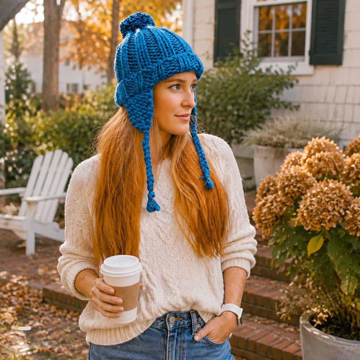 Easy Ear Flap Hat Knitting Pattern for Women (Knit Flat)