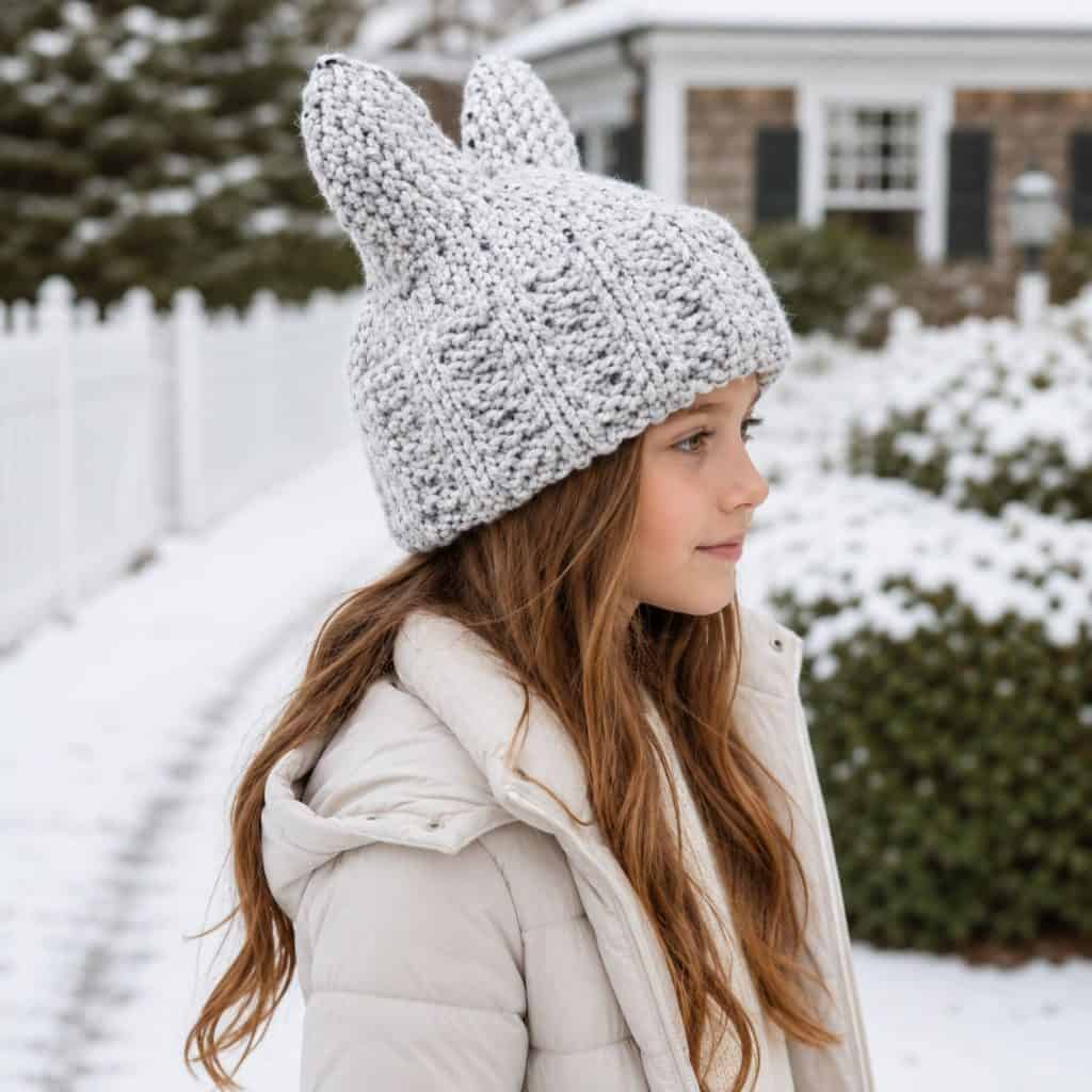 Easy Girls’ Cat Ear Hat Knitting Pattern (Knit Flat on Straight Needles)