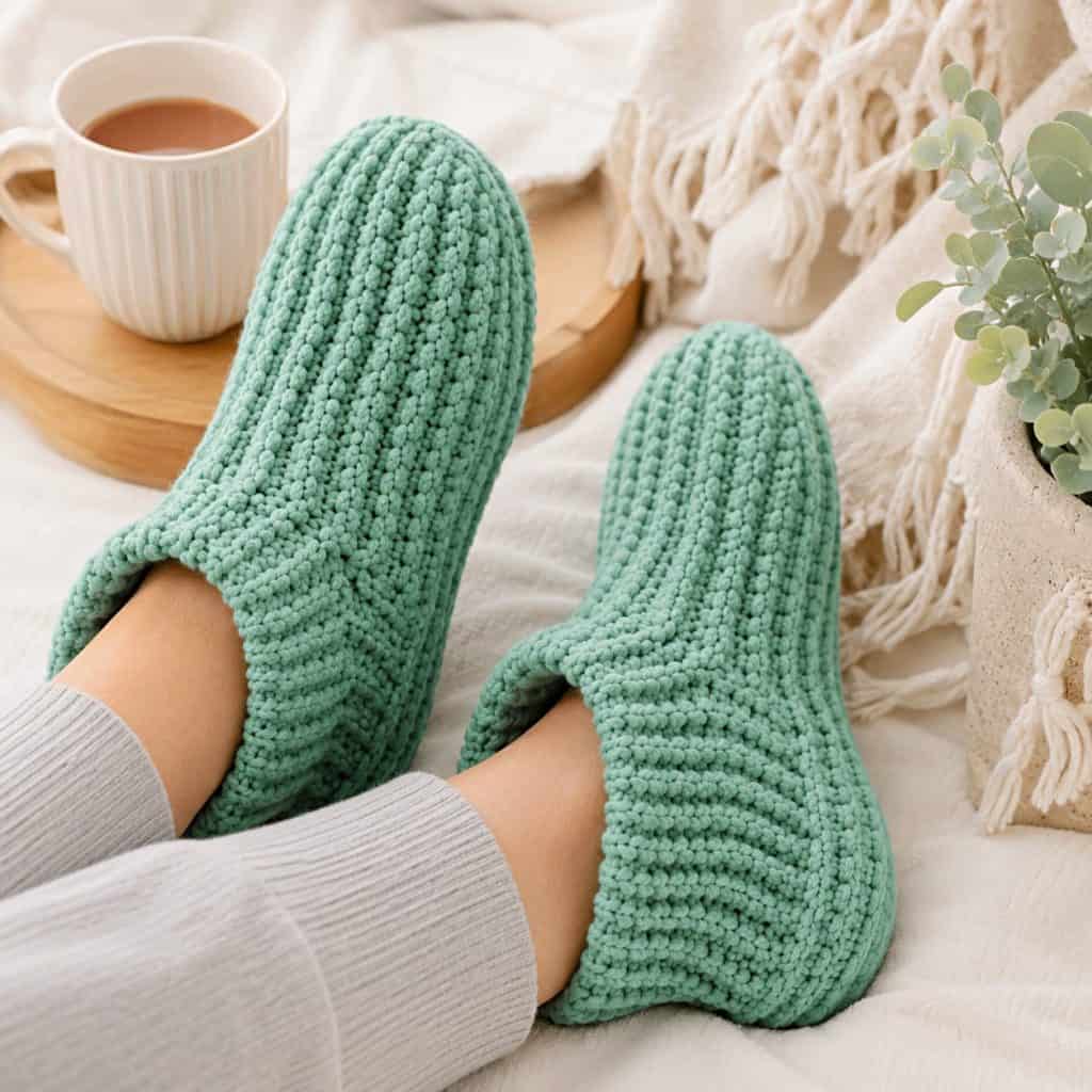 Easy Knit Bootie Slippers (Soft, Cozy + Fast to Make)