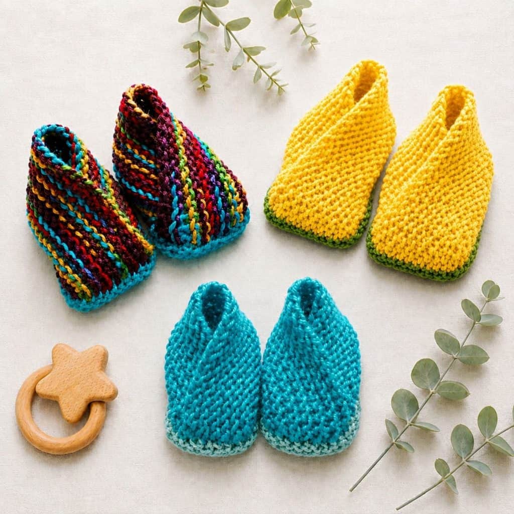 Crossover Baby Booties Knitting Pattern (Easy Flat Knit Booties for Beginners)