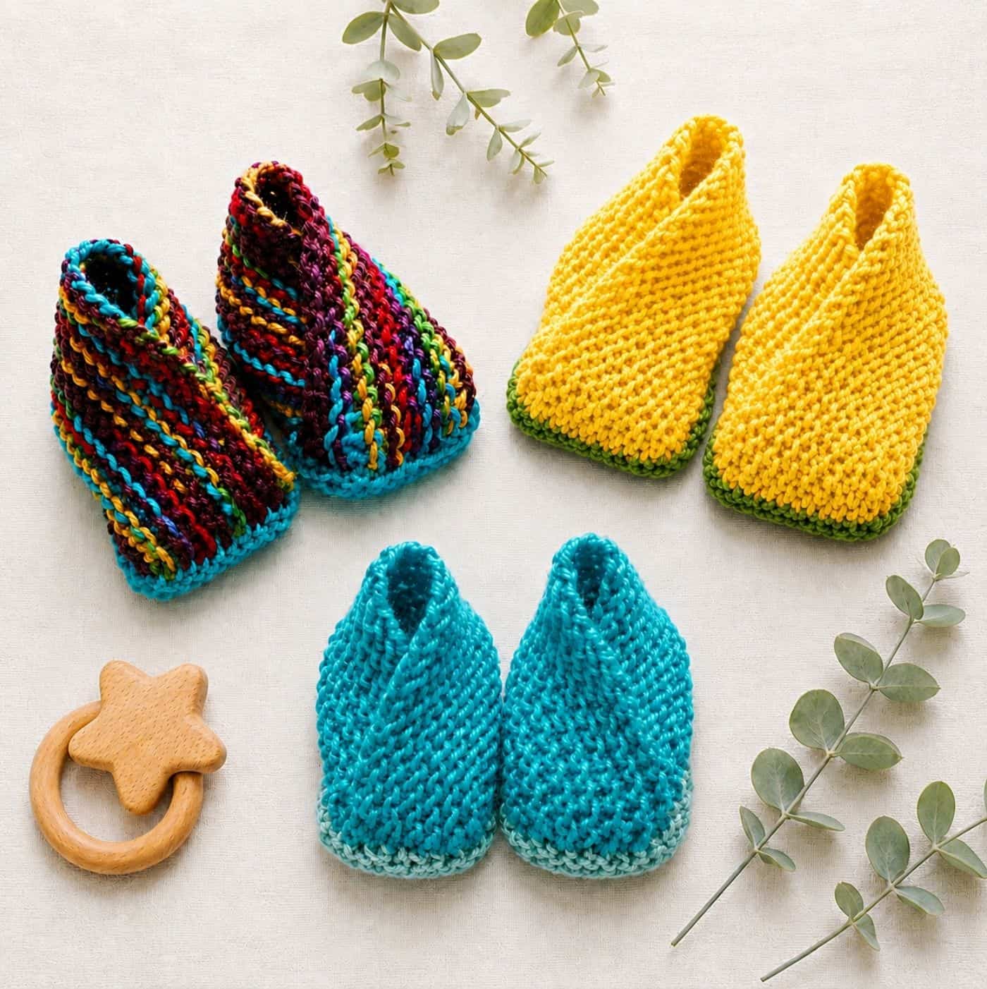 Crossover Baby Booties Knitting Pattern (Easy Flat Knit Booties for Beginners)