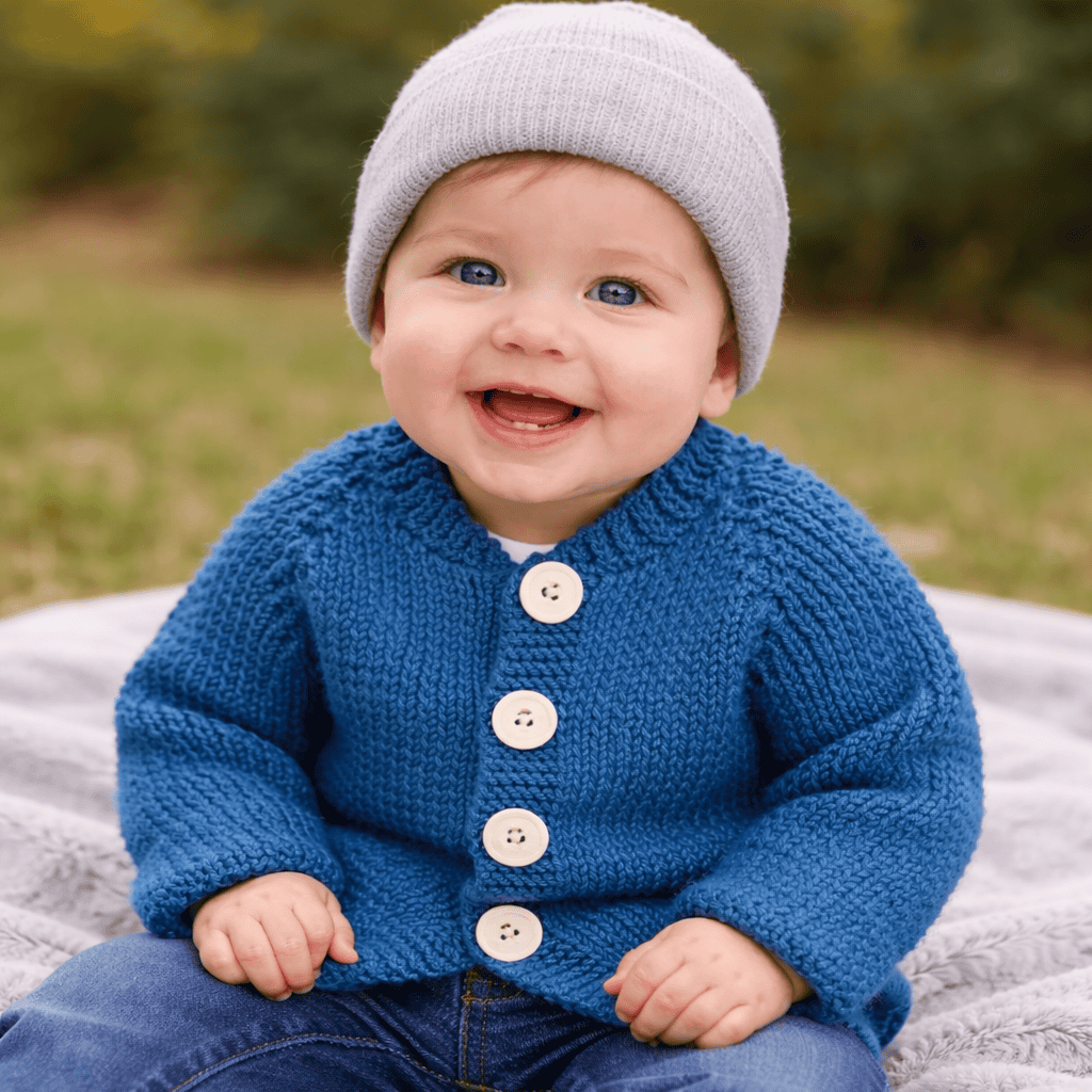 Easy Ribbed Baby Cardigan Knitting Pattern (Flat Knit, Confident Beginner + Intermediate)