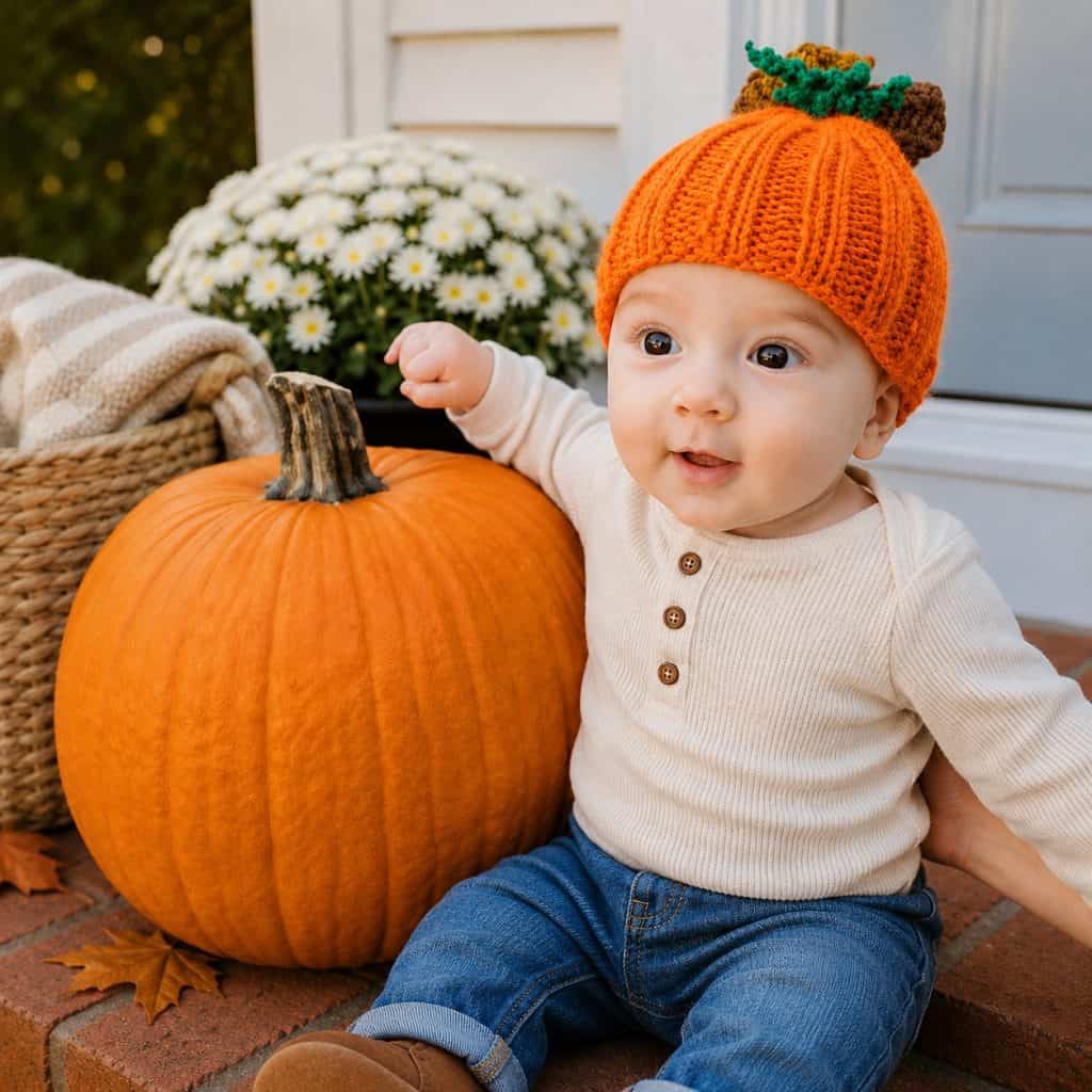 Easy Baby Pumpkin Hat Knitting Pattern (Knit Flat on Straight Needles)