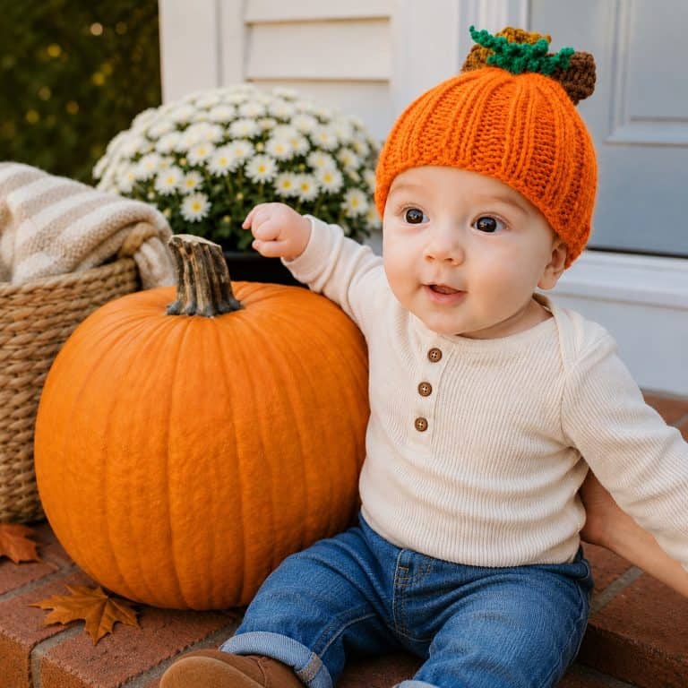 Easy Baby Pumpkin Hat Knitting Pattern (Knit Flat on Straight Needles)