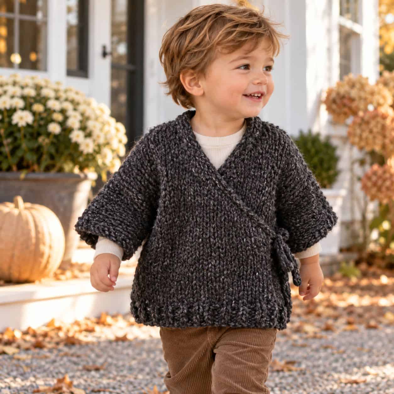 Easy Toddler Kimono Sweater Knitting Pattern (Super Bulky + Knit Flat)