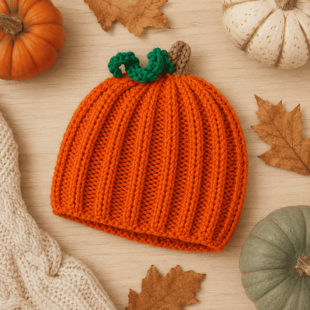Toddler Pumpkin Hat Knitting Pattern (Easy Knit in the Round)