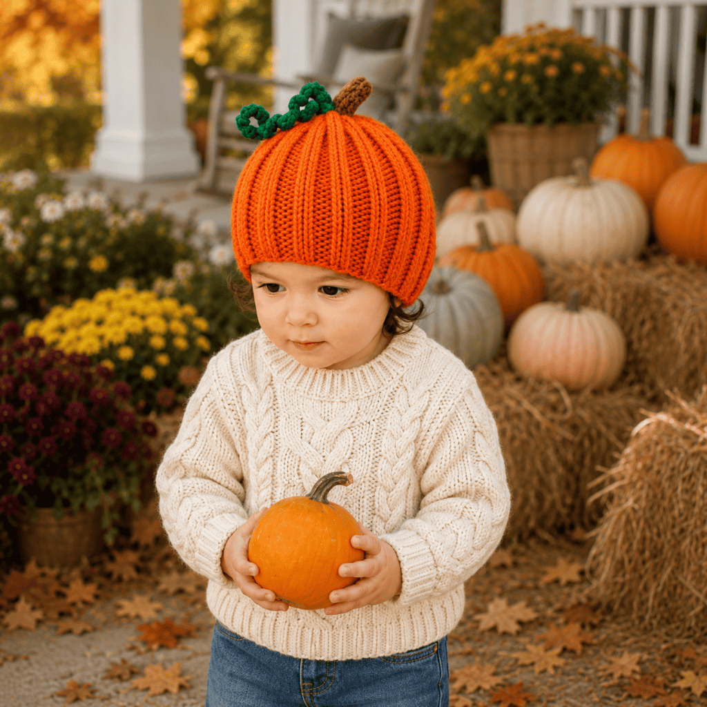 Toddler Pumpkin Hat Knitting Pattern (Easy Knit in the Round)
