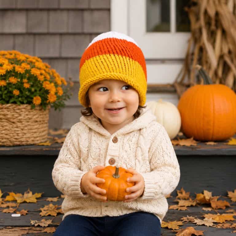 Toddler Candy Corn Hat Knitting Pattern (Easy Fall Hat Knit in the Round)