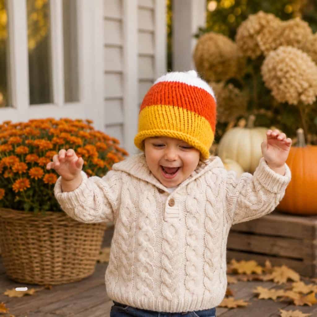 Toddler Candy Corn Hat Knitting Pattern (Easy Fall Hat Knit in the Round)