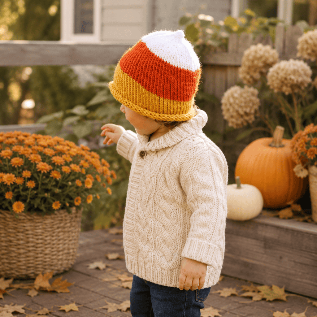 Toddler Candy Corn Hat Knitting Pattern (Easy Fall Hat Knit in the Round)