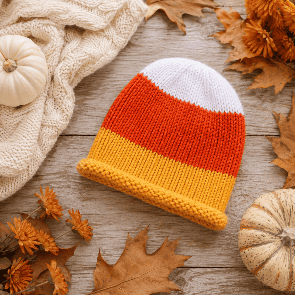 Toddler Candy Corn Hat Knitting Pattern (Easy Fall Hat Knit in the Round)