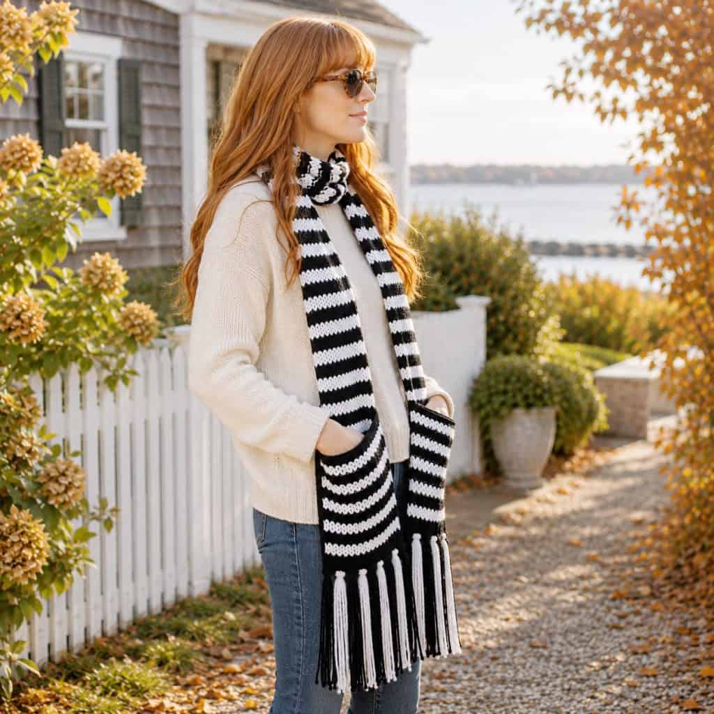 Easy Stripe Pocket Scarf Knitting Pattern