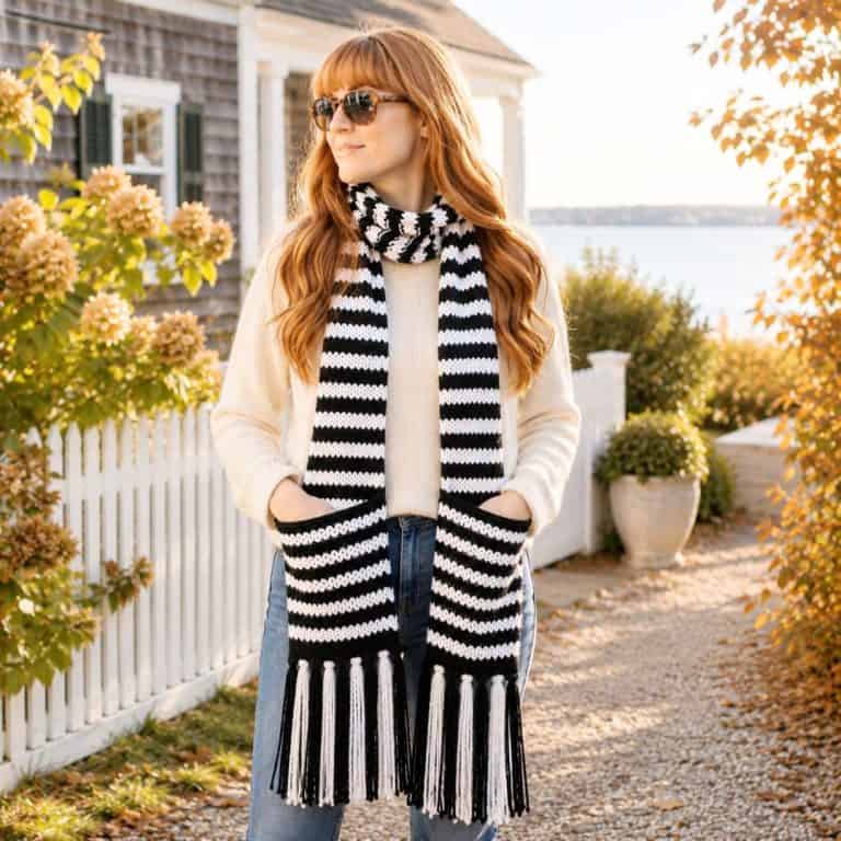 Easy Stripe Pocket Scarf Knitting Pattern (Beginner-Friendly & Cozy)