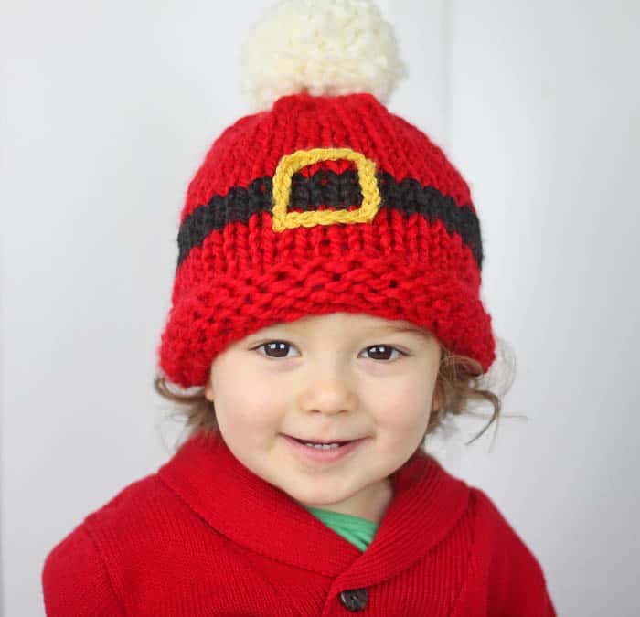 Santa’s Belt Buckle Hat Baby Knitting Pattern