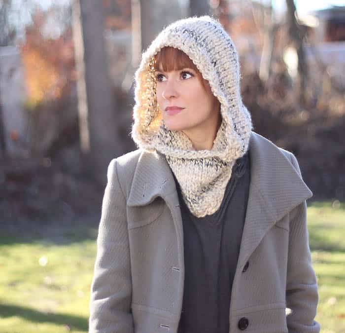 Easy Hooded Cowl Free Knitting Pattern by Blogger Gina Michele