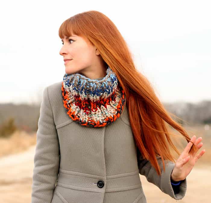 Stash Busting Cowl Free Knitting Pattern by blogger Gina Michele