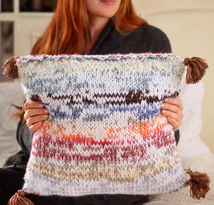 Scrap Busting Tassel Pillow Knitting Pattern