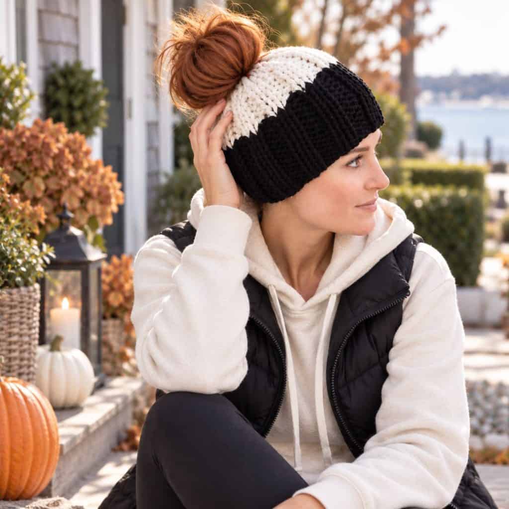 Messy Bun Hat Knitting Pattern: Easy Knit-in-the-Round Ponytail Hat
