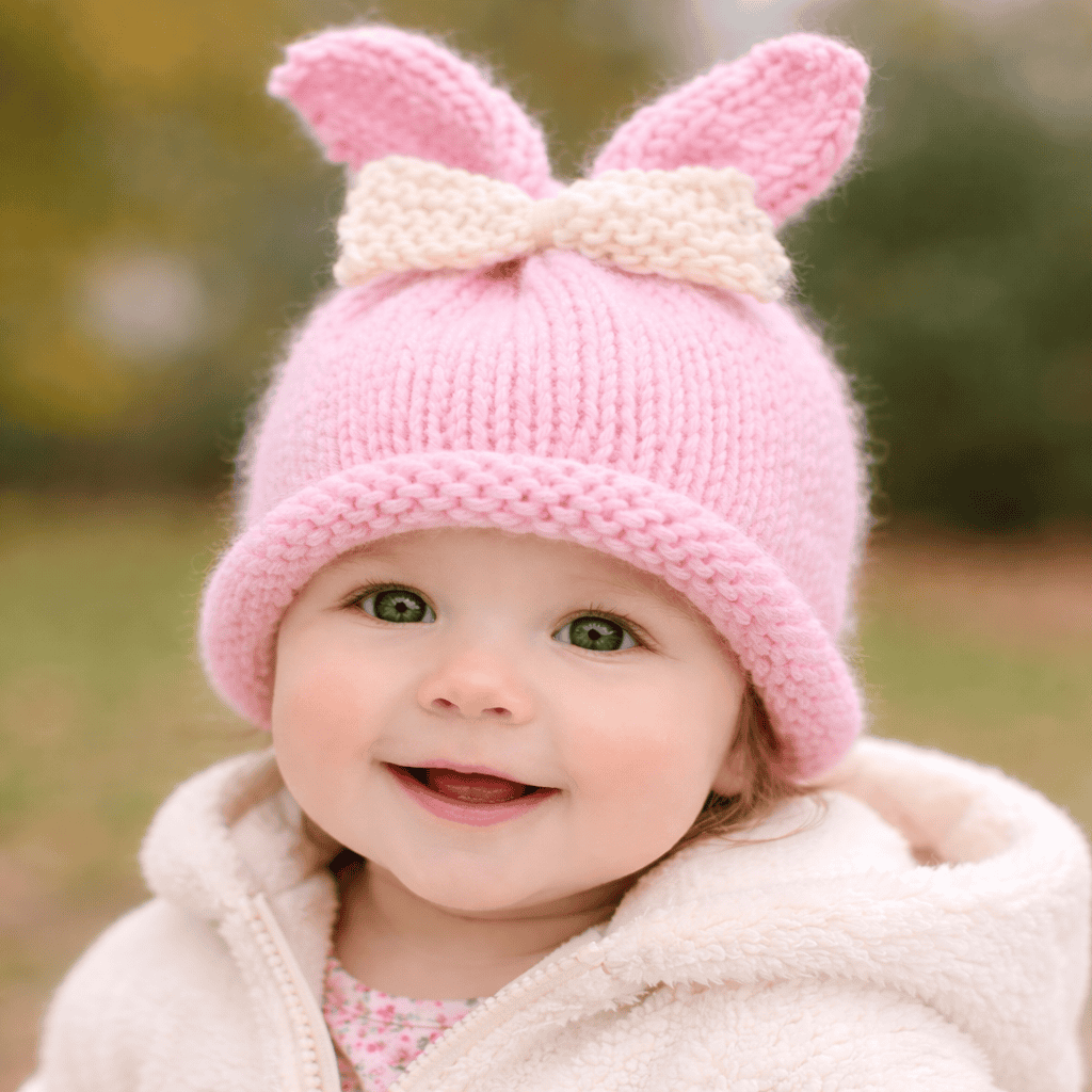 Easy Bunny Ear Baby Girl Hat Knitting Pattern (Circular Needles + Flat Knit Ears)