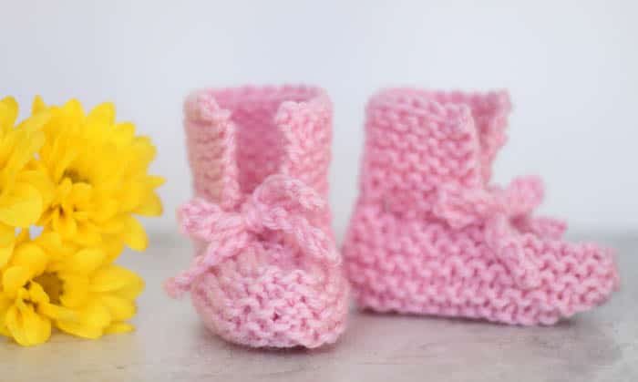 EASY Tie Front Baby Booties Free Knitting Pattern by Gina Michele