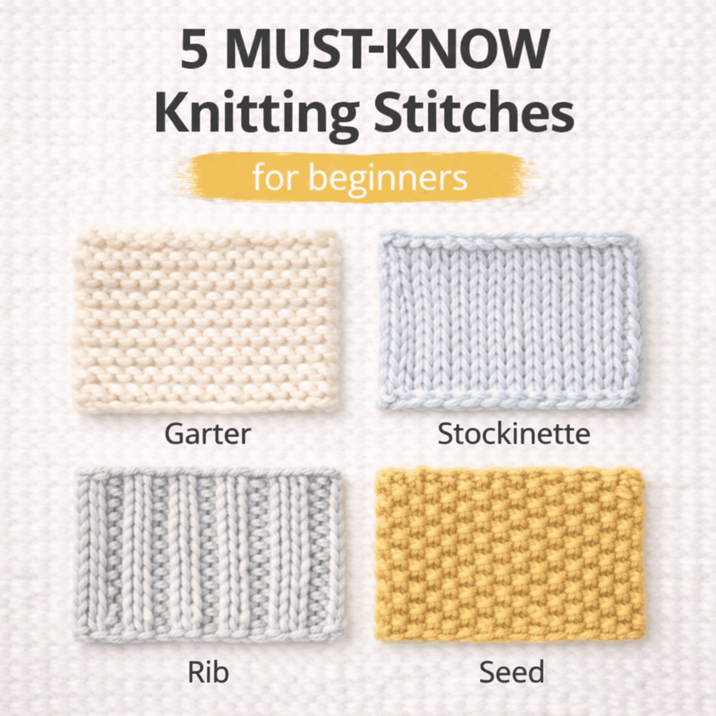 5 Easy Knitting Stitches for Beginners (Step-by-Step Tutorial)