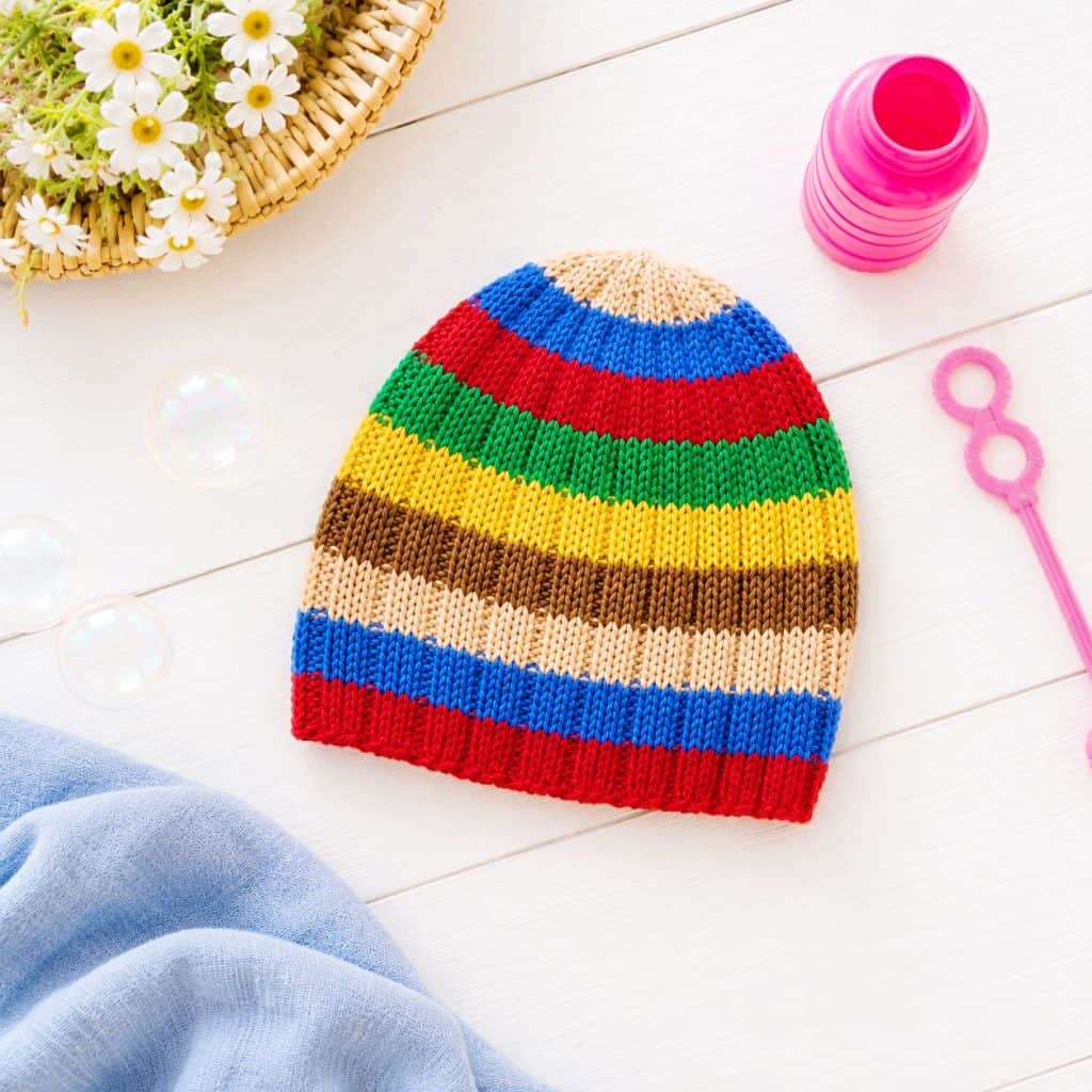 Easy Toddler Stripe Hat Knitting Pattern (Colorful Beginner-Friendly Knit in the Round)