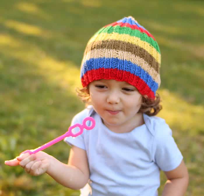 Toddler Stripe Slouch Beanie Free Knitting Pattern by Gina Michele
