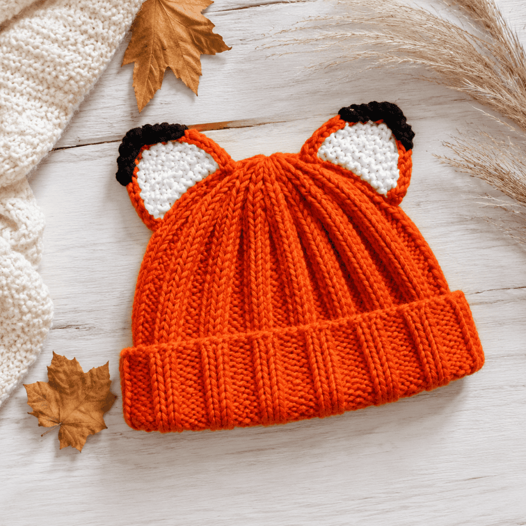 Easy Fox Hat Knitting Pattern with Ears (Free Circular Needle Knit) – Adorable Animal Beanie for Toddlers