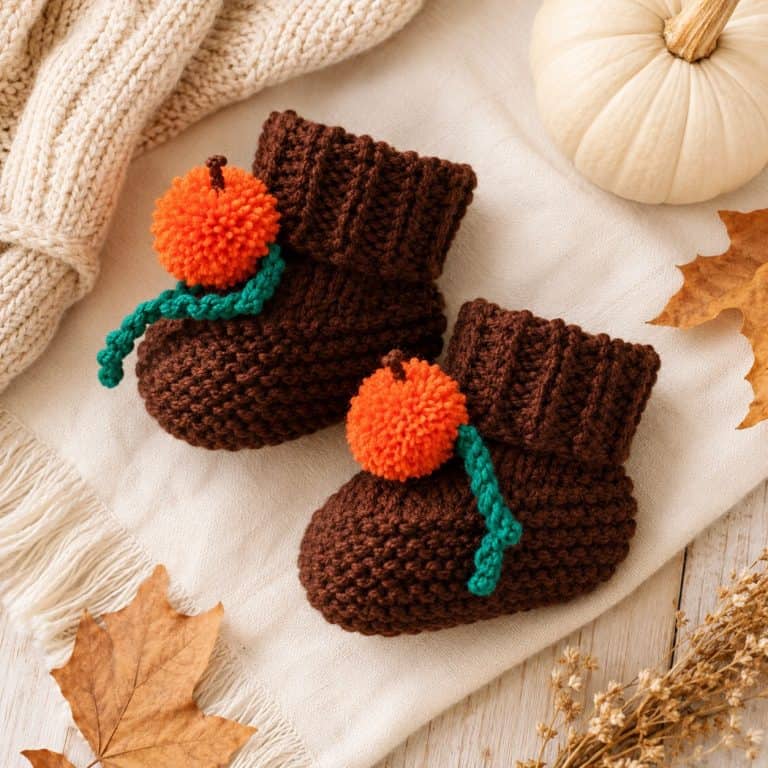 Easy Pumpkin Baby Booties Knitting Pattern (Knit Flat on Straight Needles)