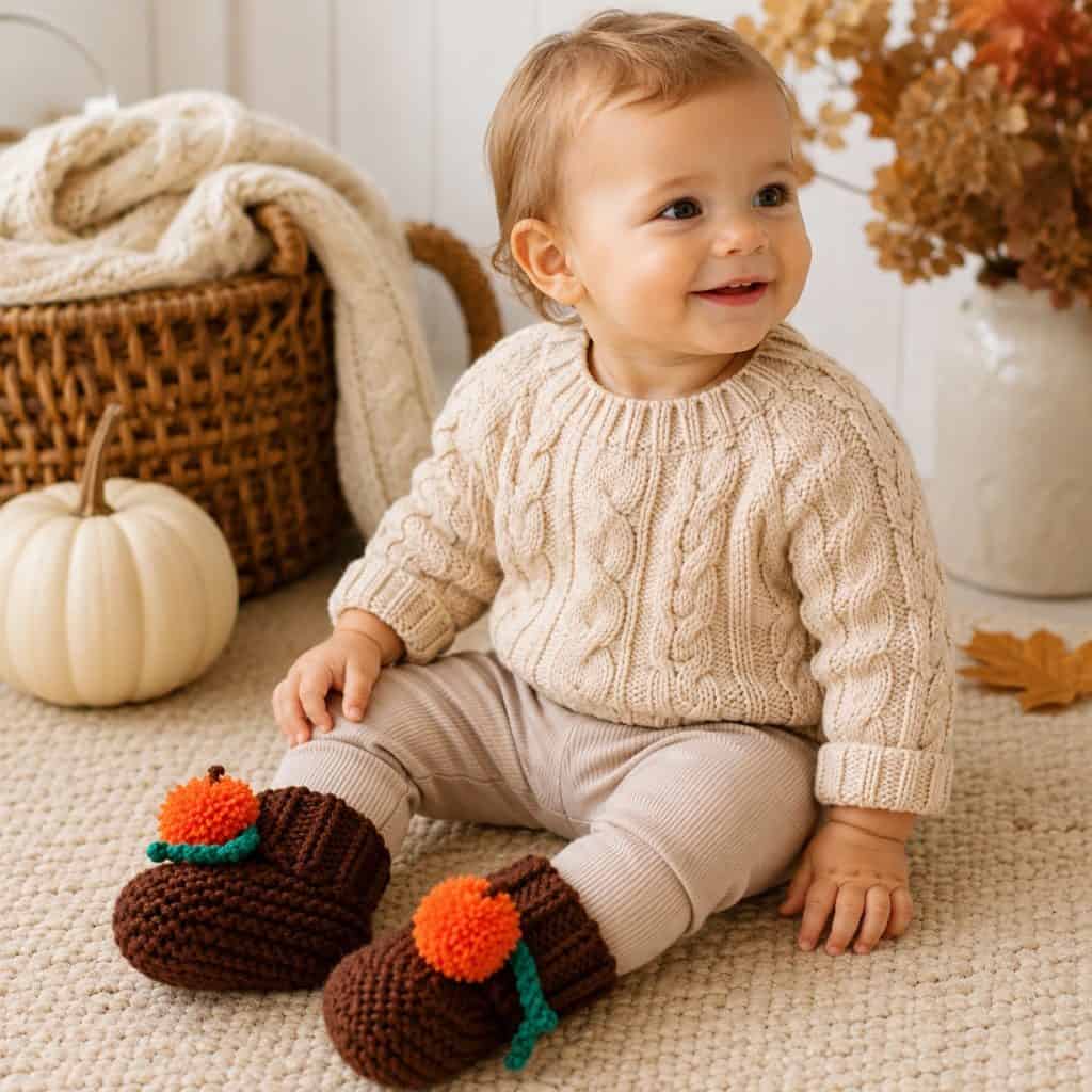 Easy Pumpkin Baby Booties Knitting Pattern (Knit Flat on Straight Needles)