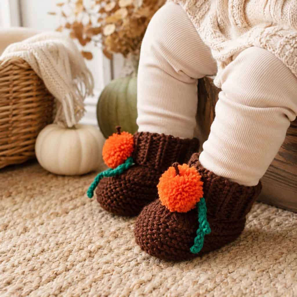 Easy Pumpkin Baby Booties Knitting Pattern (Knit Flat on Straight Needles)
