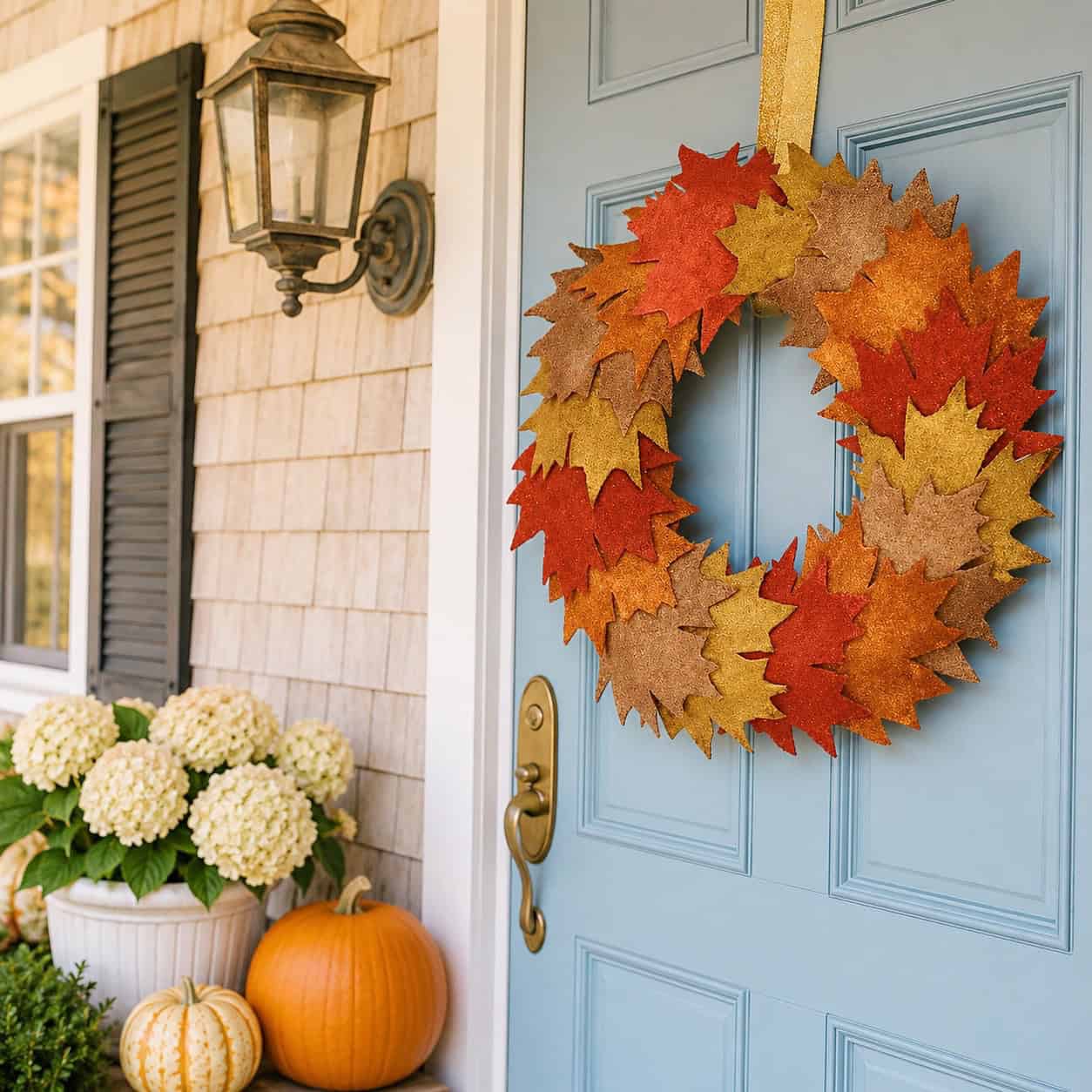 Easy Metallic Leaf Wreath DIY for a Cozy Fall Front Door