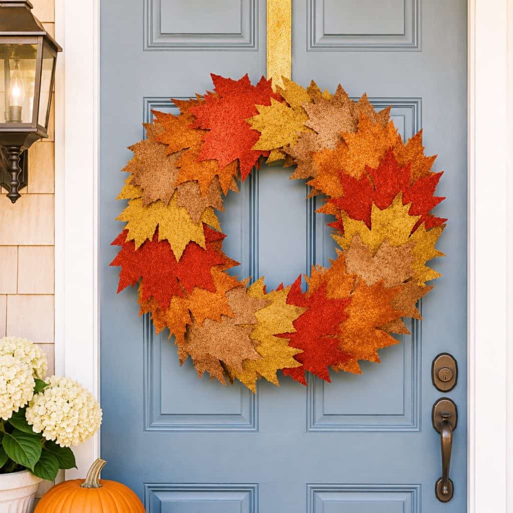Easy Metallic Leaf Wreath DIY for a Cozy Fall Front Door