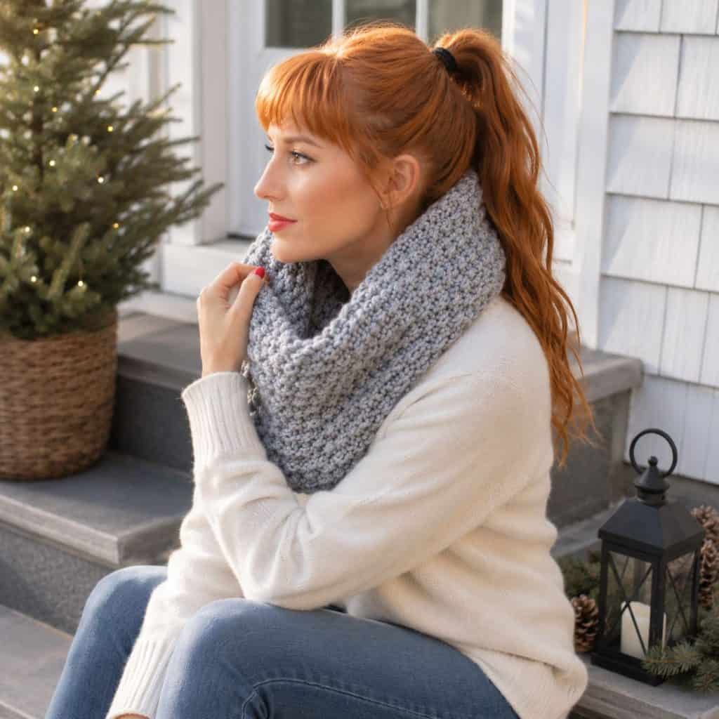 Easy Seed Stitch Cowl Knitting Pattern (Jumbo Yarn & Knit Flat on Straight Needles)