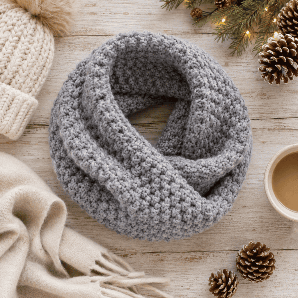 Easy Seed Stitch Cowl Knitting Pattern (Jumbo Yarn & Knit Flat on Straight Needles)