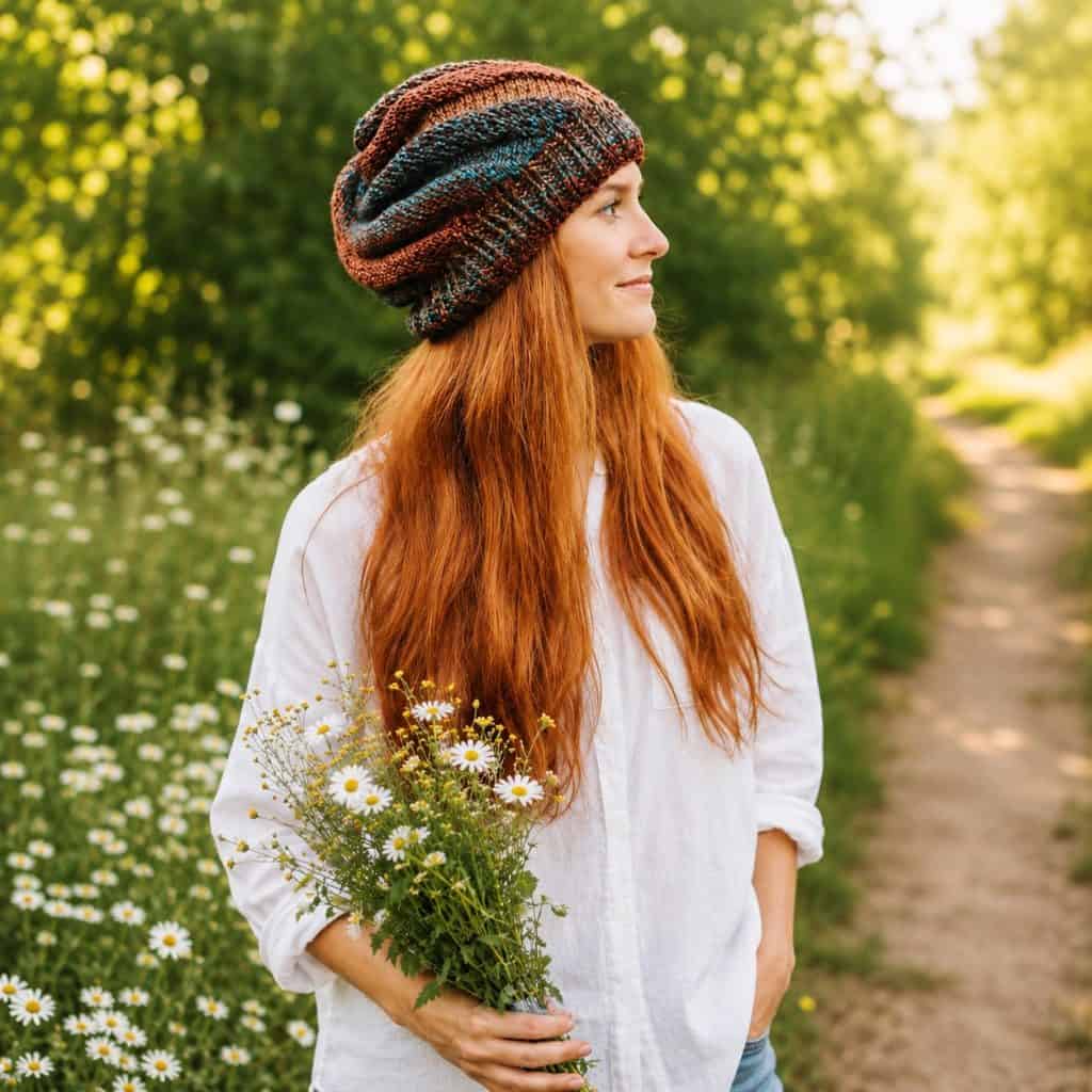 Flat knit hat beginner knitting pattern by Gina Michele