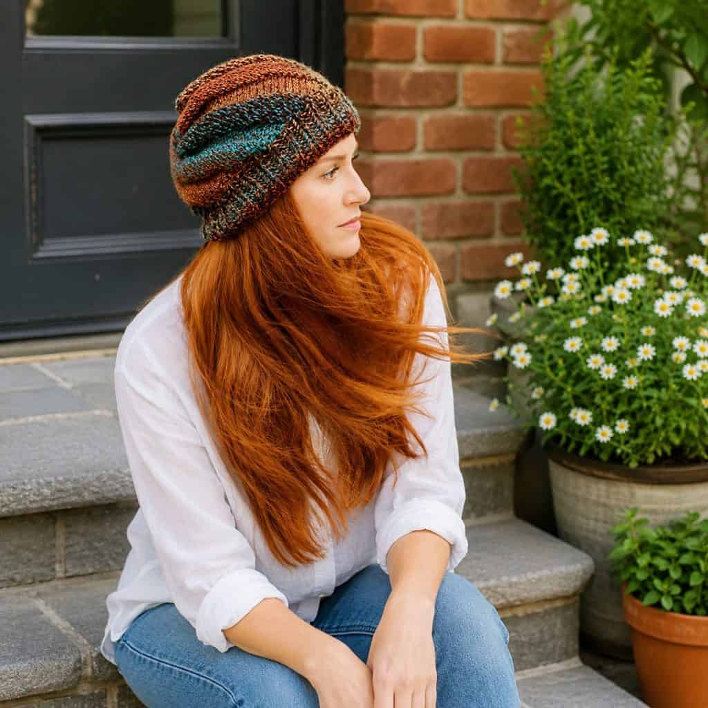 Flat knit hat beginner knitting pattern by Gina Michele