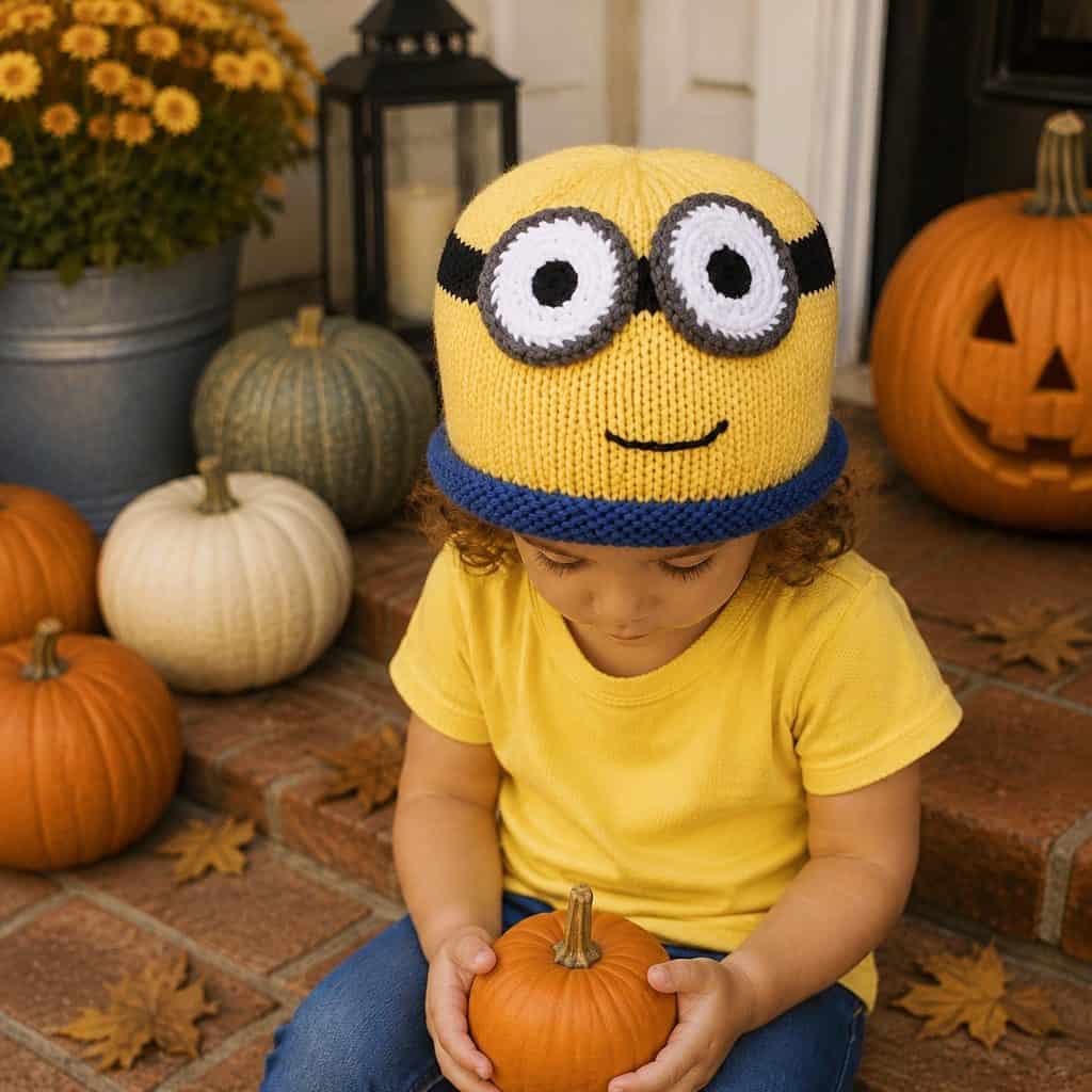 Minion Hat Knitting Pattern (Easy Halloween Hat Knit in the Round)