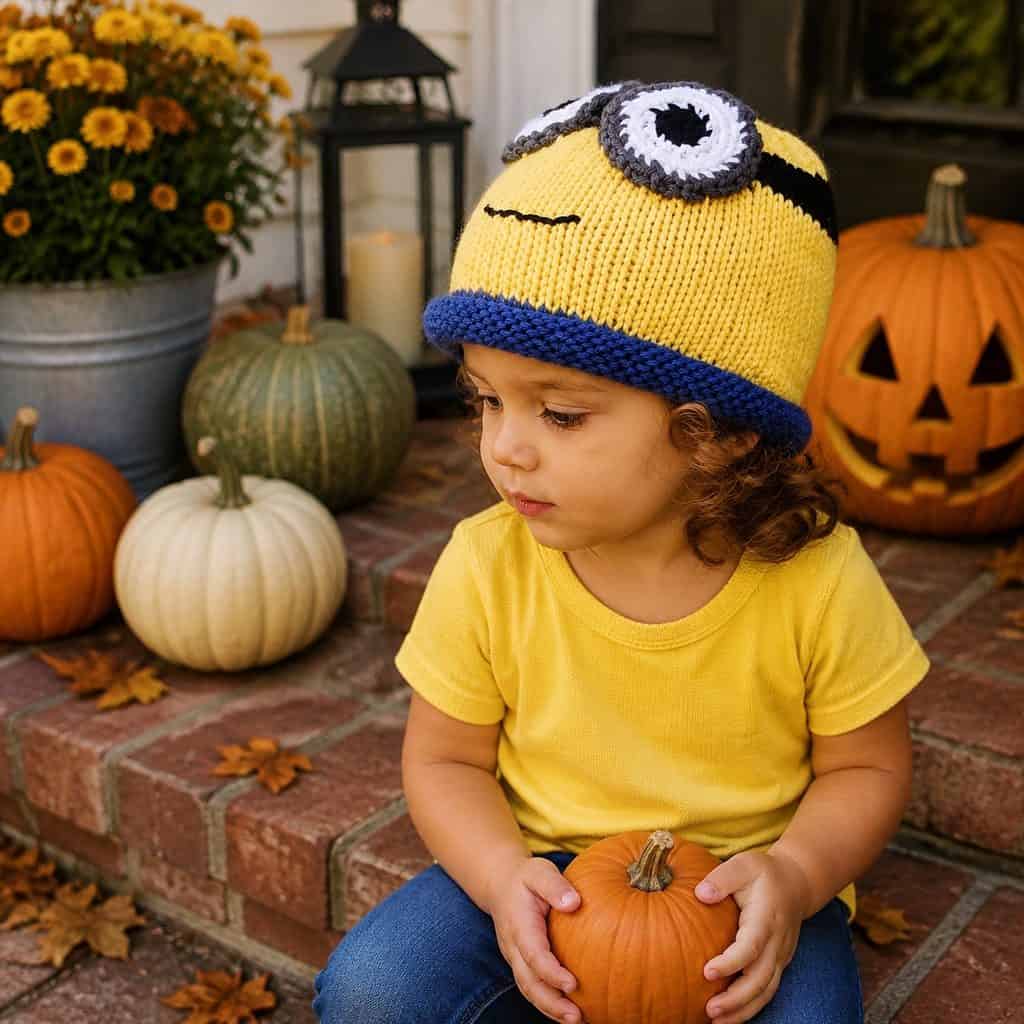Minion Hat Knitting Pattern (Easy Halloween Hat Knit in the Round)