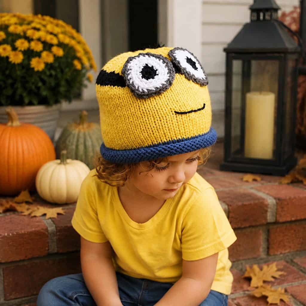 Minion Hat Knitting Pattern (Easy Halloween Hat Knit in the Round)