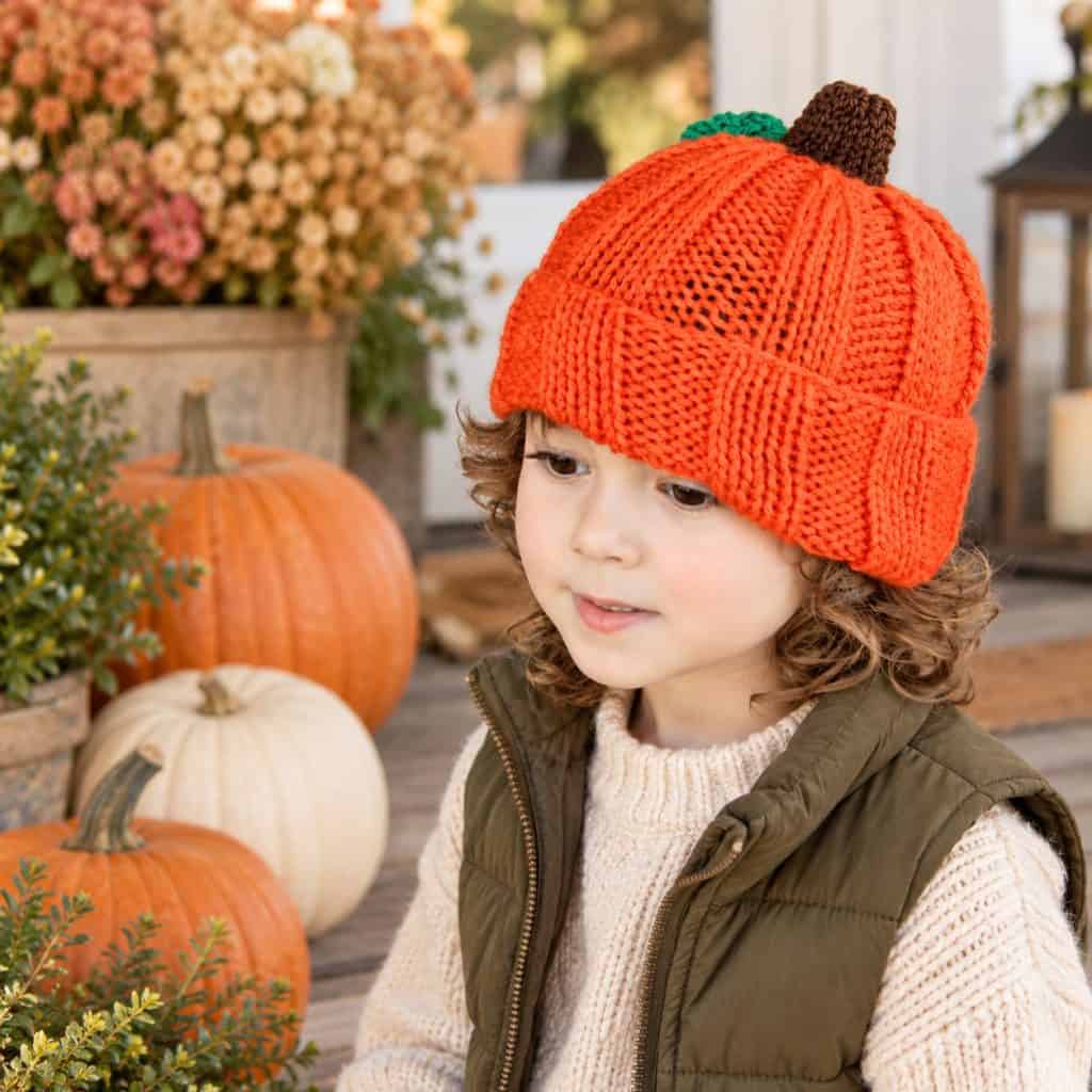 Easy Kids Pumpkin Hat Knitting Pattern (Knit in the Round) – Sizes 1–7 Years