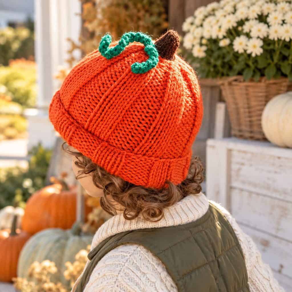 Easy Kids Pumpkin Hat Knitting Pattern (Knit in the Round) – Sizes 1–7 Years