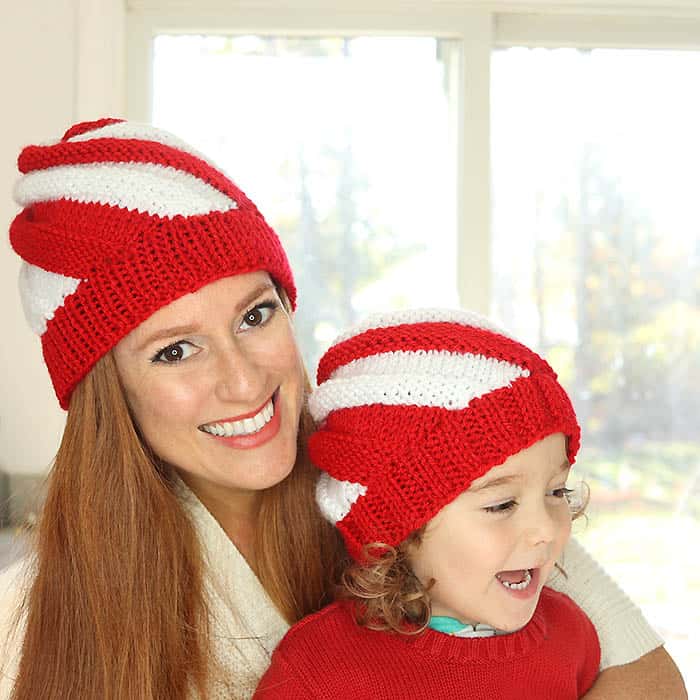 Candy Cane Hat Free Knitting Pattern by Gina MIchele