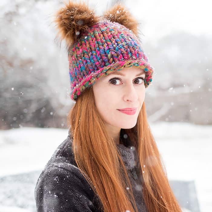 2 Colors of Gray Super Beanie Fur Pompom Hat Two Pom Poms Women