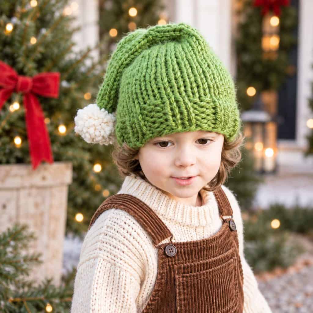 Easy Kids Elf Hat Knitting Pattern (Knit in the Round + Christmas Hat)