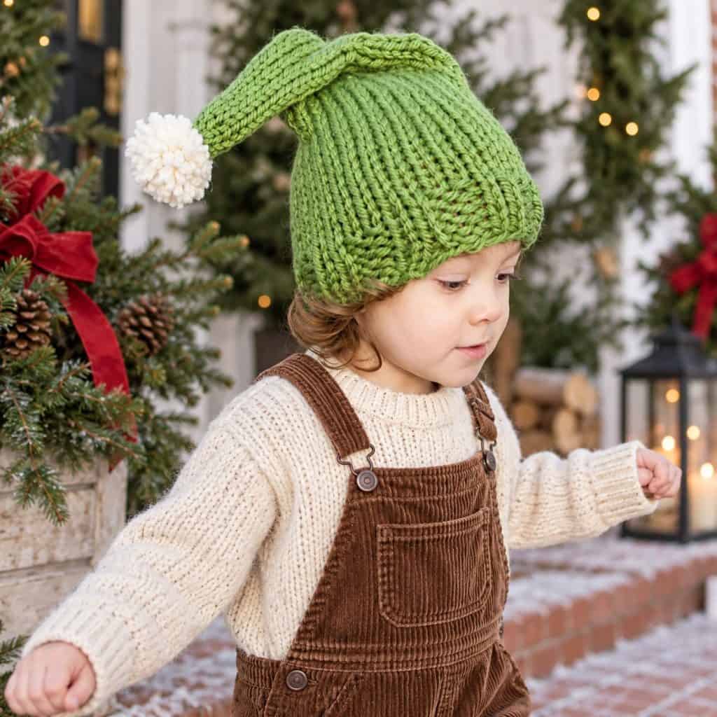 Easy Kids Elf Hat Knitting Pattern (Knit in the Round + Christmas Hat)